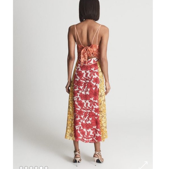 Reiss Isla Cut Out Dress - Size 6 - Floral Red Orange Yellow - Picture 6 of 10